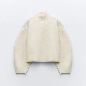 NWOT Zara Cream Boucle Mock Neck Sweater Sweatshirt Size Small